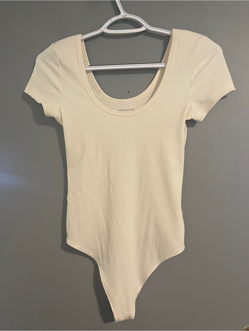 American Eagle Outfitters Cream Fitted Short Sleeve Bodysuit Size S